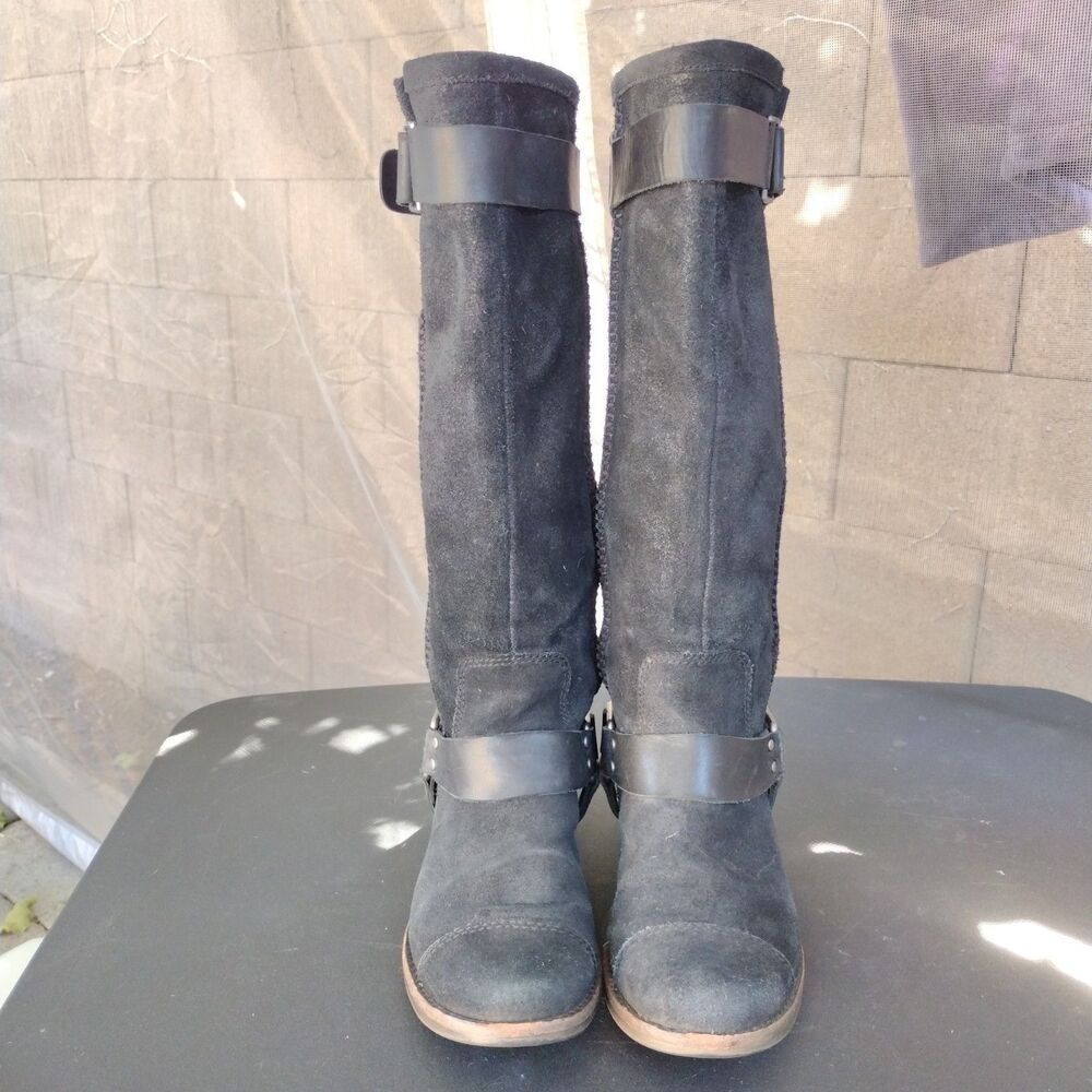 Ugg Dree Black Suede Tall Riding Boots Womens Size 5 Glitter Harness 1005390 - Picture 3 of 10